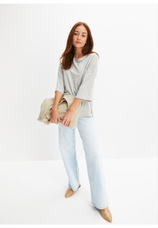 bonprix - Shirt bawełniany oversize, rękaw 1/2. Kolor: szary. Materiał: bawełna