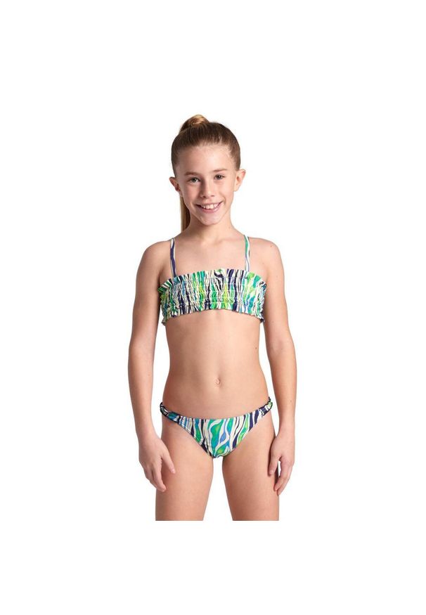 Strój kąpielowy dziewczęcy kostium dwuczęściowy basen Arena Water Print. Kolor: zielony, biały, wielokolorowy. Wzór: nadruk