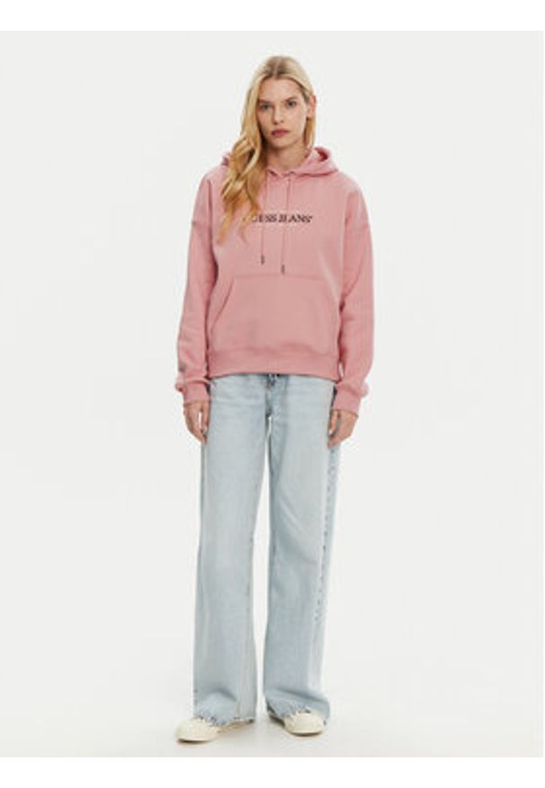Guess Jeans Bluza W4YQ15 KC811 Różowy Regular Fit. Kolor: różowy. Materiał: bawełna