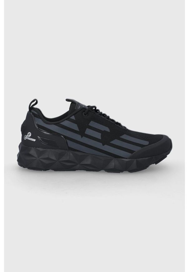 EA7 Emporio Armani Buty kolor czarny na płaskiej podeszwie. Nosek buta: okrągły. Zapięcie: sznurówki. Kolor: czarny. Materiał: guma. Obcas: na płaskiej podeszwie