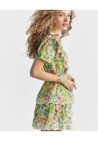 LOVE SHACK FANCY - Wzorzysta mini sukienka Aldina. Typ kołnierza: kołnierz z falbankami. Kolor: żółty. Materiał: bawełna, jedwab. Wzór: kwiaty. Typ sukienki: rozkloszowane. Długość: mini #3
