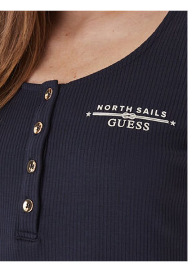 Guess T-Shirt GUESS x NORTH SAILS W6GP01 K2658 Granatowy Regular Fit. Kolor: niebieski. Materiał: wiskoza, syntetyk