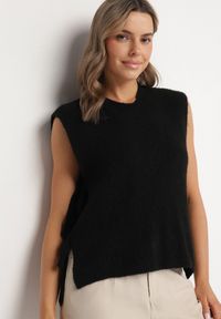 Born2be - Czarna Kamizelka Dzianinowa z Wełną i Wiskozą Wiązana po Bokach Annivoria. Kolor: czarny. Materiał: dzianina, wiskoza, wełna. Styl: elegancki #4