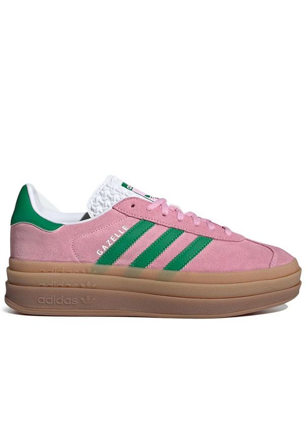 Adidas - Buty damskie adidas Originals Gazelle Bold IE0420 - różowe. Okazja: na co dzień. Zapięcie: pasek. Kolor: różowy. Materiał: skóra, syntetyk, guma, zamsz. Szerokość cholewki: normalna. Wzór: aplikacja, paski. Obcas: na platformie. Model: Adidas Gazelle