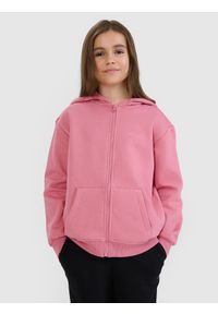4f - 4F Bluza dresowa rozpinana z kapturem dziewczęca - różowa 164 (13-14 lat). Okazja: na co dzień. Typ kołnierza: kaptur. Kolor: różowy. Materiał: dresówka. Wzór: gładki, ze splotem. Sezon: lato. Styl: casual, sportowy #1