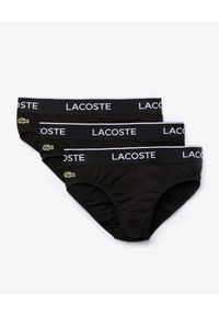 Lacoste - LACOSTE - Zestaw 3 par czarnych slipów. Kolor: czarny. Materiał: bawełna. Wzór: haft, aplikacja