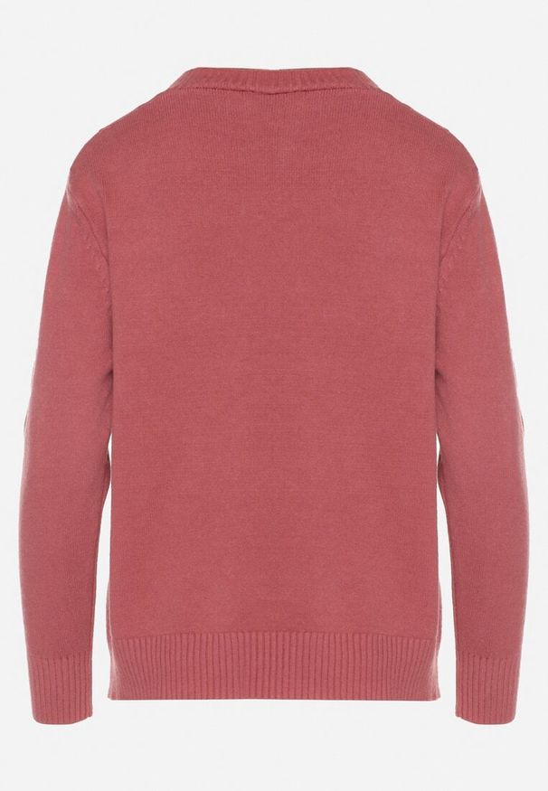 Born2be - Ciemnoróżowy Kardigan z Bawełną Zdobiony Warkoczowym Splotem i Kieszeniami Mevesava. Okazja: na co dzień. Typ kołnierza: dekolt w serek. Kolor: różowy. Materiał: bawełna. Wzór: ze splotem, aplikacja. Sezon: jesień, zima. Styl: klasyczny, casual