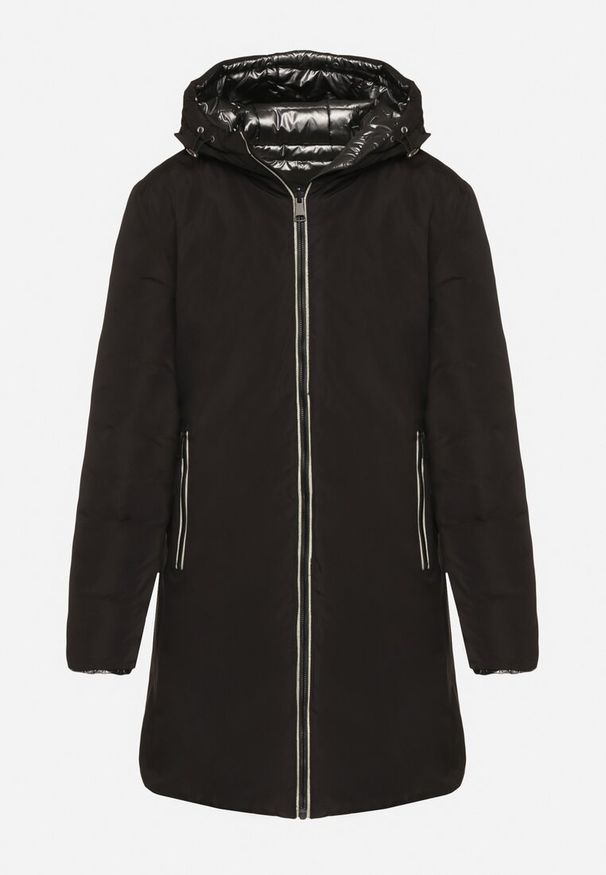 Born2be - Czarna Pikowana Kurtka Dwustronna z Kapturem Alarrise. Okazja: na spacer. Typ kołnierza: kaptur. Kolor: czarny. Materiał: skóra, jeans. Wzór: gładki