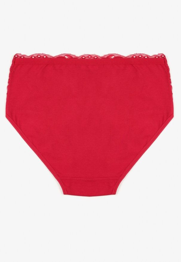 Born2be - Bordowe Bawełniane Majtki Figi z Koronkowymi Zdobieniami Idissa. Kolekcja: plus size. Kolor: czerwony. Materiał: koronka, bawełna. Wzór: aplikacja