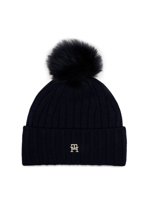 TOMMY HILFIGER - Tommy Hilfiger Czapka Essential Chic Pompom Beanie AW0AW16125 Granatowy. Kolor: niebieski. Materiał: materiał