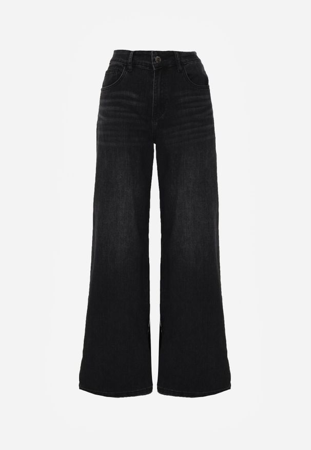 Born2be - Czarne Jeansy o Szerokim Kroju Palazzo z Bawełną i Wysokim Stanem Zinnalitte. Stan: podwyższony. Kolor: czarny. Styl: klasyczny