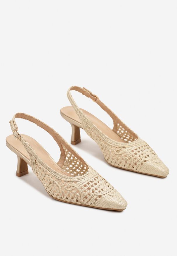 Renee - Beżowe Sandały na Szpilce Vices Slingback z Ażurową Cholewką Nilanira. Okazja: na co dzień. Zapięcie: sprzączka. Kolor: beżowy. Wzór: ażurowy. Obcas: na szpilce. Styl: casual, klasyczny, elegancki