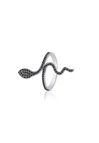 W.KRUK - Pierścionek srebrny z motywem węża. Materiał: srebrne. Kolor: srebrny. Kamień szlachetny: cyrkonia