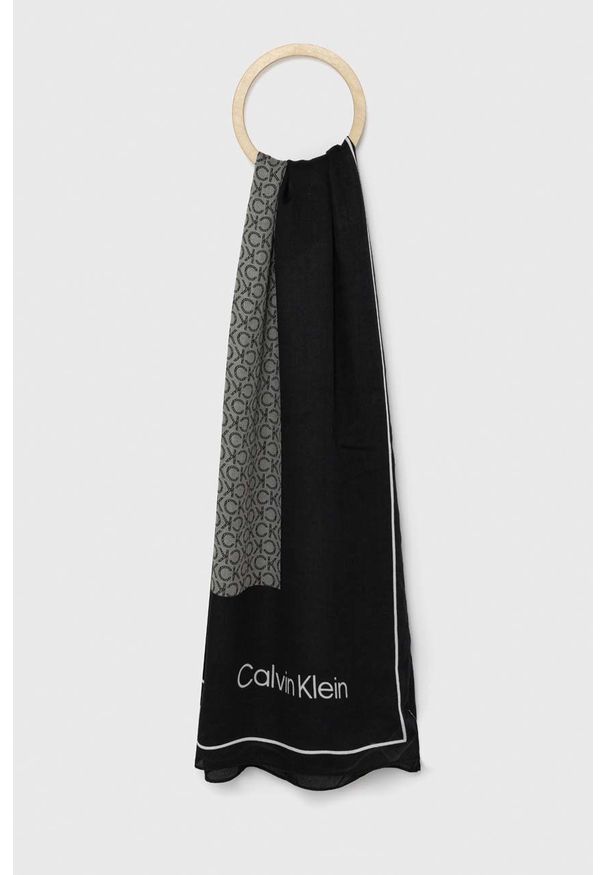 Calvin Klein chusta damska kolor czarny wzorzysta. Kolor: czarny