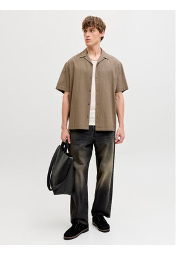 Jack & Jones Koszula Summer 12289191 Brązowy Relaxed Fit. Kolor: brązowy. Materiał: bawełna