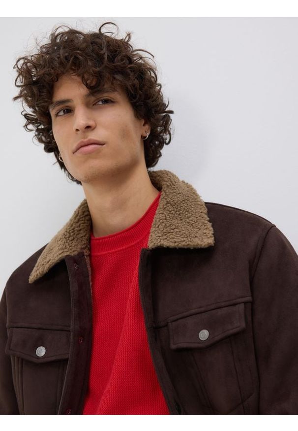 Reserved - Strukturalny sweter z bawełny - jasnofioletowy. Kolor: fioletowy. Materiał: bawełna