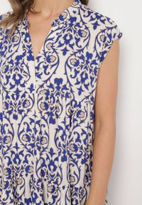 Born2be - Niebieska Bawełniane Sukienka o Rozkloszowanym Kroju Ozdobiona Falbanką Linola. Okazja: na co dzień. Kolor: niebieski. Materiał: bawełna. Wzór: aplikacja. Sezon: lato. Styl: elegancki, casual #4