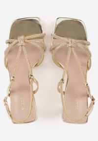 Born2be - Złote Sandały VICES na Szpilce z Paskami z Cyrkoniami Zellyss. Zapięcie: pasek. Kolor: złoty. Materiał: skóra. Wzór: aplikacja. Sezon: lato. Obcas: na szpilce. Styl: klasyczny. Wysokość obcasa: średni #3