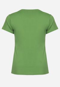 Born2be - Zielony T-shirt z Krótkim Rękawem i Ozdobnym Nadrukiem Testolene. Okazja: na co dzień. Kolekcja: plus size. Kolor: zielony. Materiał: jeans. Długość rękawa: krótki rękaw. Długość: krótkie. Wzór: nadruk. Styl: casual, klasyczny, wizytowy