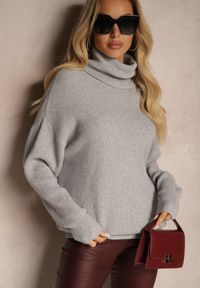 Renee - Szary Golf z Domieszką Wiskozy i Kaszmiru Azivara. Okazja: na co dzień. Typ kołnierza: golf. Kolor: szary. Materiał: wiskoza, kaszmir. Wzór: aplikacja. Styl: casual, elegancki #5