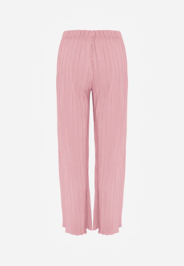 Renee - Różowe Plisowane Spodnie High Waist z Szerokimi Nogawkami Sedalia. Stan: podwyższony. Kolor: różowy. Materiał: satyna