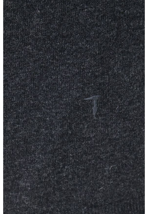 Trussardi Jeans - Trussardi sweter wełniany męski kolor szary lekki. Kolor: szary. Materiał: wełna. Długość rękawa: długi rękaw. Długość: długie