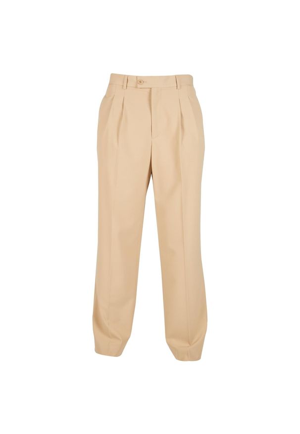 Damskie spodnie z podwójną plisą Urban Classics. Kolor: beżowy. Materiał: poliester, wiskoza, tkanina. Długość: długie