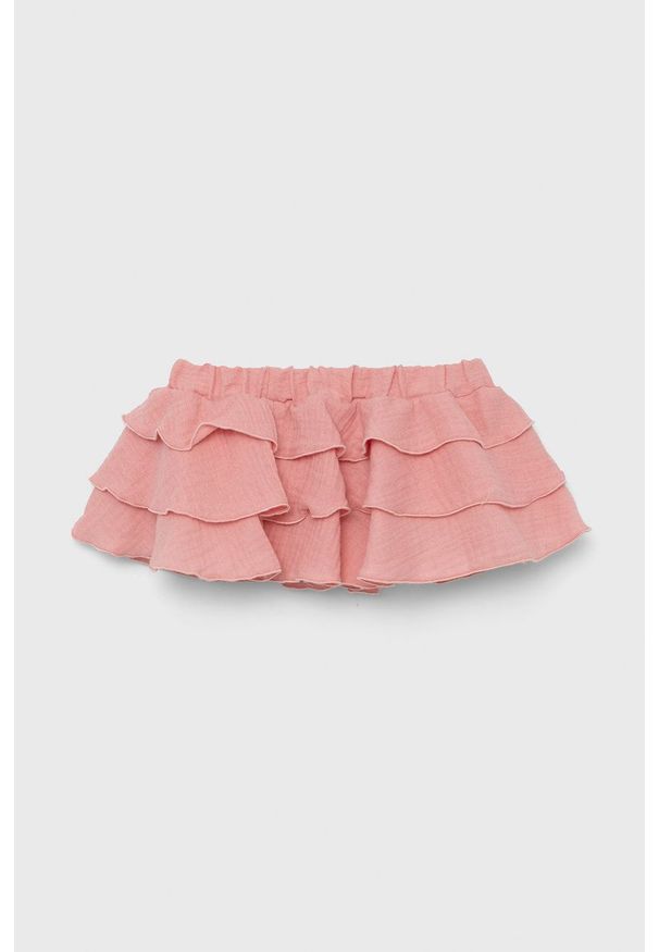 Jamiks spódnica dziecięca kolor różowy mini rozkloszowana. Kolor: różowy. Materiał: tkanina, bawełna. Wzór: gładki