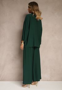 Renee - Ciemnozielony Wiskozowy Komplet Oversize Koszula i Spodnie Wide Leg Zierana. Kolor: zielony. Materiał: wiskoza #3