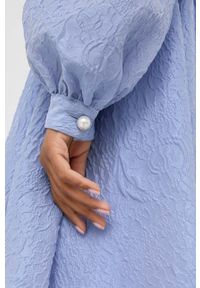 Custommade sukienka kolor niebieski mini rozkloszowana. Typ kołnierza: dekolt w karo. Kolor: niebieski. Typ sukienki: rozkloszowane. Długość: mini #8