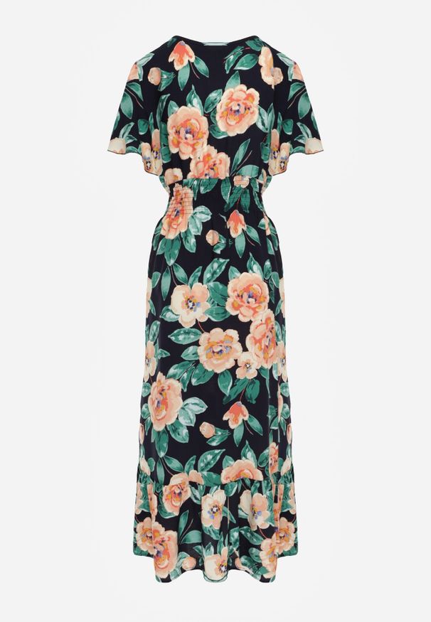 Born2be - Granatowa Sukienka Maxi z Kopertowym Dekoltem i Gumkami w Pasie Kelsi. Typ kołnierza: dekolt kopertowy. Kolor: niebieski. Długość rękawa: krótki rękaw. Sezon: wiosna, lato. Typ sukienki: kopertowe. Długość: maxi