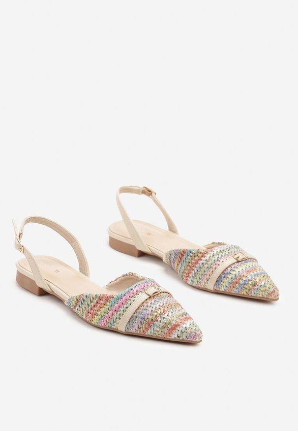 Renee - Beżowo-Różowe Sandały w Stylu Balerinek Slingback z Ozdobną Plecionką Zenabia. Okazja: na co dzień, na imprezę. Zapięcie: pasek. Kolor: beżowy. Sezon: lato. Obcas: na obcasie. Styl: klasyczny, elegancki, casual. Wysokość obcasa: niski