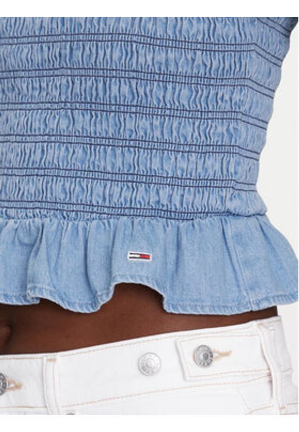 Tommy Jeans Top DW0DW20284 Niebieski Regular Fit. Kolor: niebieski. Materiał: bawełna