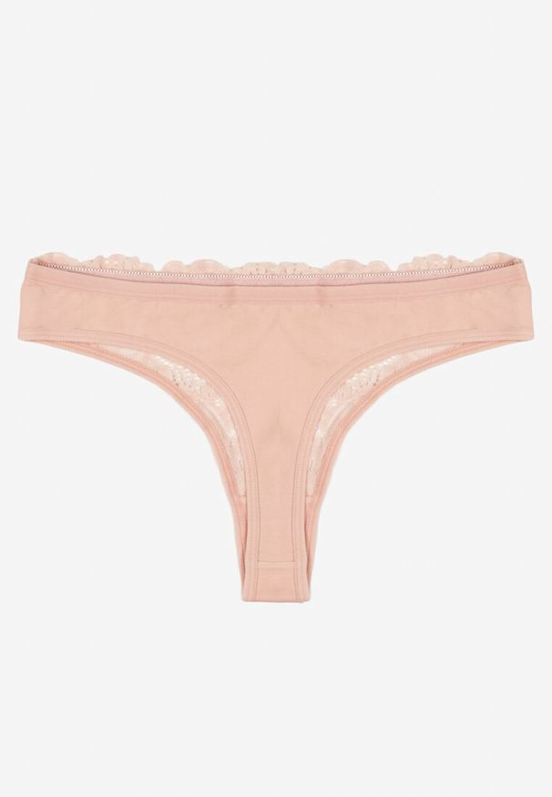 Born2be - Różowe Koronkowe Majtki Stringi z Bawełny Venalora. Kolor: różowy. Materiał: bawełna, koronka