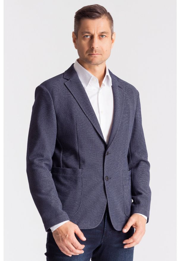 JOOP! Jeans - Granatowa marynarka Joop! Jeans. Kolor: niebieski. Wzór: gładki. Styl: sportowy, klasyczny, elegancki