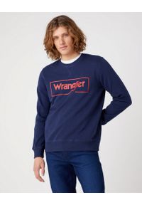 Wrangler - WRANGLER FRAME LOGO CREW MĘSKA BLUZA KLASYCZNA NADRUK NAVY W662HA114. Wzór: nadruk. Styl: klasyczny