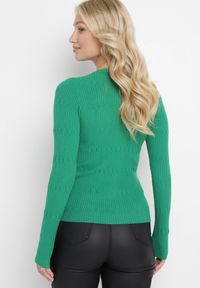 Born2be - Zielony Sweter z Prążkowanej Dzianiny Roche. Kolor: zielony. Materiał: dzianina, prążkowany. Styl: klasyczny #3
