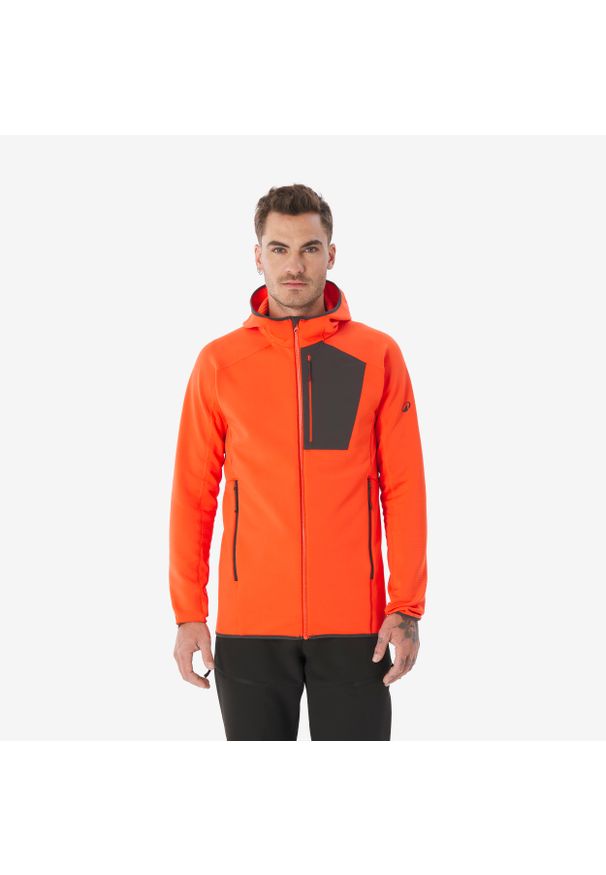 quechua - Polar turystyczny męski Quechua MH500 zamek. Kolor: czerwony, szary, pomarańczowy, wielokolorowy. Materiał: polar. Sport: turystyka piesza