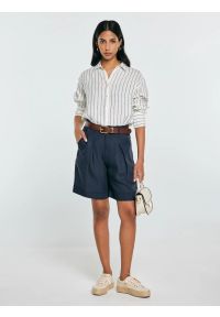 Big-Star - Szorty damskie z domieszką lnu granatowe Maryliana 403. Kolor: niebieski. Materiał: len. Styl: klasyczny, elegancki #6