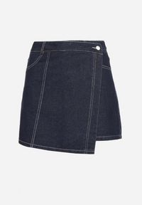 Born2be - Granatowe Jeansowe Spódnico-Szorty o Asymetrycznym Kroju z Ozdobnymi Przeszyciami Lisarennea. Okazja: na co dzień. Kolor: niebieski. Materiał: jeans. Styl: sportowy, elegancki, casual #7