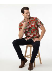 Koszula Męska, Czerwona w Zieloną Monsterę, Casualowa, Krótki Rękaw, Prosty Krój -Brave Soul. Okazja: na co dzień. Kolor: czerwony. Materiał: wiskoza. Długość rękawa: krótki rękaw. Długość: krótkie. Wzór: kwiaty. Sezon: lato. Styl: casual #4