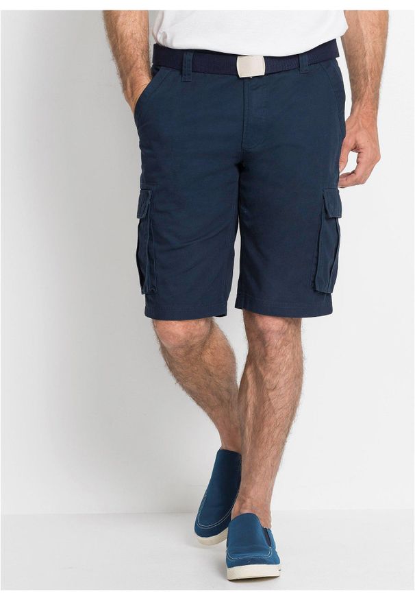 bonprix - Bermudy bojówki z czystej bawełny, Relaxed Fit. Kolor: niebieski. Materiał: bawełna