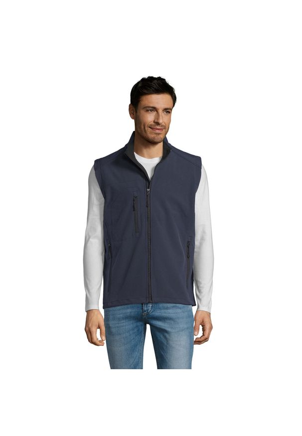 SOL'S - Męska Kamizelka Bez Rękawów Rallye Softshell. Kolor: niebieski. Materiał: softshell. Długość rękawa: bez rękawów. Sport: turystyka piesza