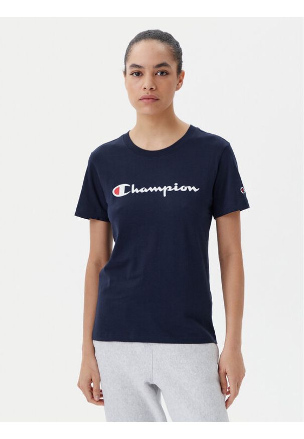 Champion T-Shirt 118090 Granatowy Slim Fit. Kolor: niebieski. Materiał: bawełna