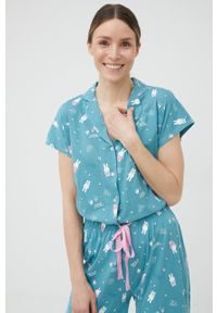 Women Secret - women'secret piżama bawełniana RIVIERA bawełniana. Kolor: niebieski. Materiał: bawełna. Długość: krótkie