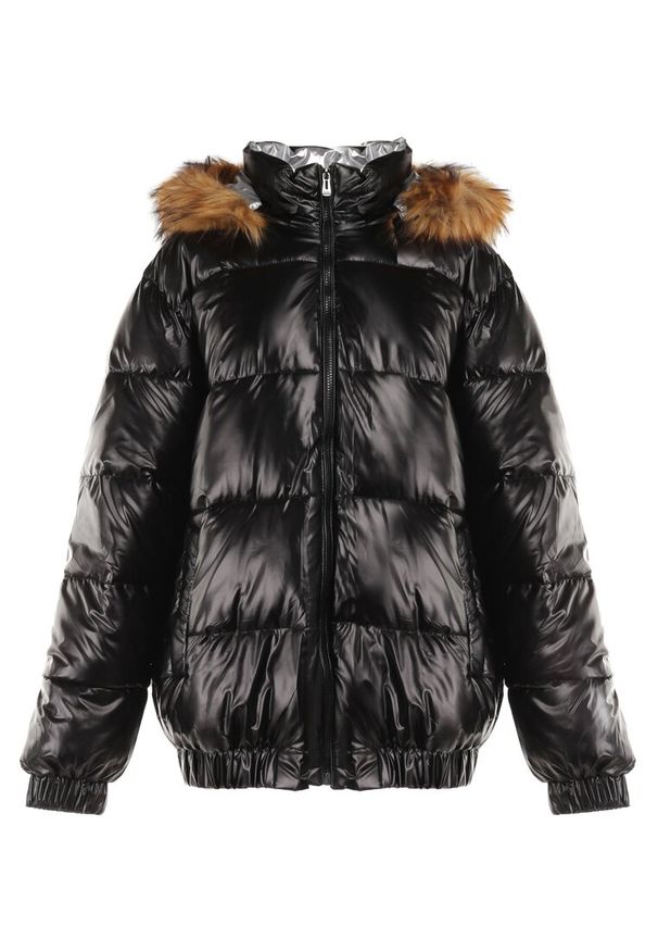 Born2be - Czarna Kurtka Barbedeia. Kolor: czarny. Materiał: futro. Wzór: aplikacja