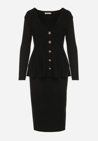 Born2be - Czarny Elegancki Komplet z Dzianiny z Wiskozą Kardigan i Spódnica Uneva. Kolor: czarny. Materiał: dzianina, wiskoza #7