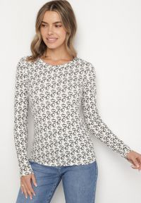 Born2be - Czarno-Biała Bawełniana Bluzka z Literowym Nadrukiem Jasotila. Okazja: na co dzień, na spotkanie biznesowe. Kolor: czarny. Materiał: bawełna. Wzór: nadruk. Styl: klasyczny, casual, elegancki, biznesowy #6