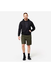 DOMYOS - Bluza z kapturem męska Domyos fitness. Typ kołnierza: kaptur. Kolor: czarny. Materiał: skóra, tkanina, elastan, prążkowany, materiał, poliester. Sport: fitness