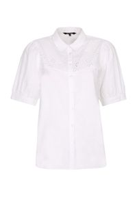TOP SECRET - Koszula z ozdobnym ażurowym przodem. Kolor: biały. Materiał: tkanina, bawełna. Długość: krótkie. Wzór: ażurowy. Sezon: jesień